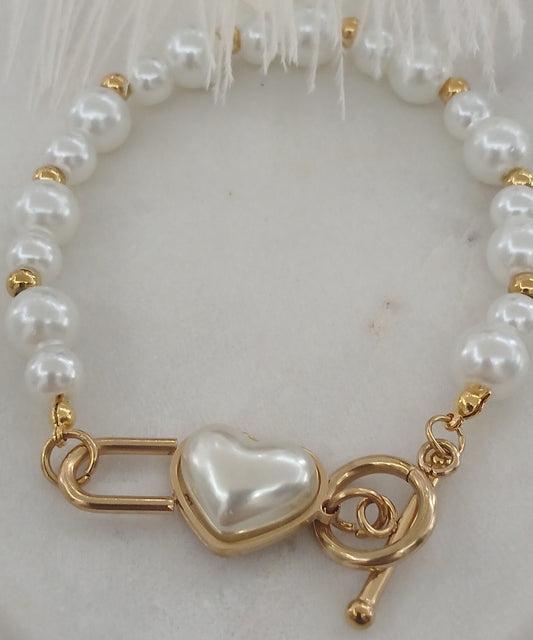 Pulsera De Perlas Con Corazon