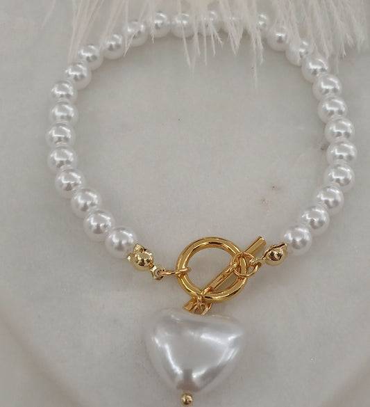 Pulsera De Perlas Con Corazon